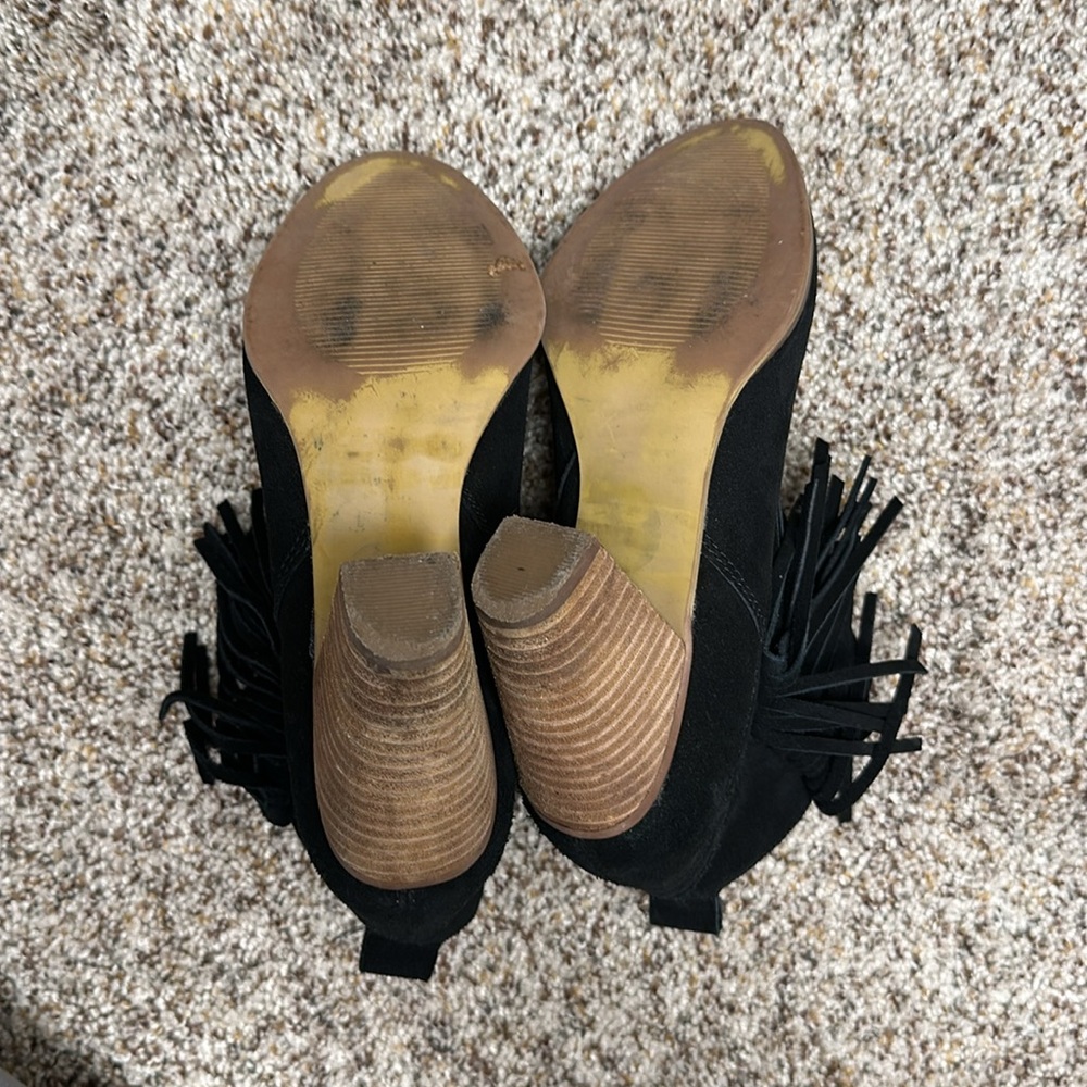 Black Suede Ankle Boots with Fringe - Picture 7 of 7